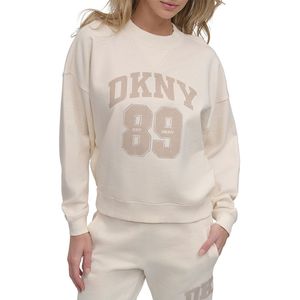 Dkny Distressed Rhinestone Logo Sweatshirt Beige S Vrouw