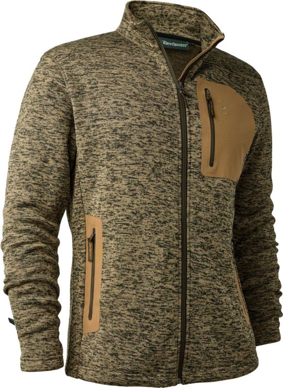 Deerhunter Sarek Knitted Jas- Butternut Melange-Winddicht Fleece Outdoor Fleece Maat S
