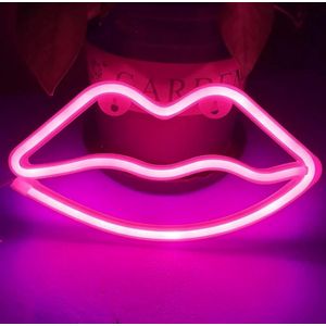 Neon Lamp - Lips - Roze/Pink- 26.5x14cm- Excl. 3 AA batterijen - Neon Verlichting - Wandlamp