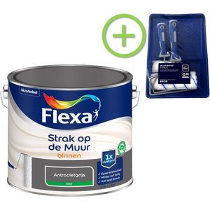 Flexa - Strak op de Muur - Muurverf - Mat - Antracietgrijs - 2.5 liter + Muurverfroller