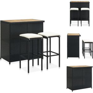 vidaXL Barset - PE-rattan - staal en massief acaciahout - Zwart - 102 x 60 x 105 cm - Bartafel - 2 barkrukken - Set tafel en stoelen
