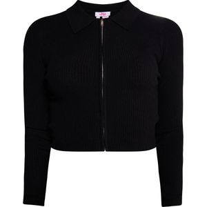 myMo - Kort Vest - Zwart - Viscosemix - Ribgebreide Look