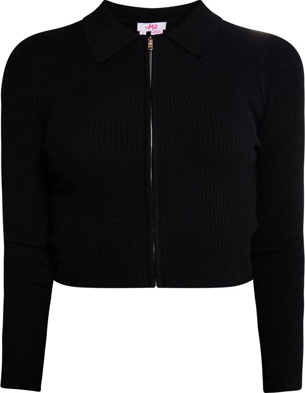 myMo - Kort Vest - Zwart - Viscosemix - Ribgebreide Look