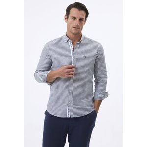 Felix Hardy Overhemd - Gestreept - Poplin Katoen Linnen - Lange Mouw Heren Khaki - Xl