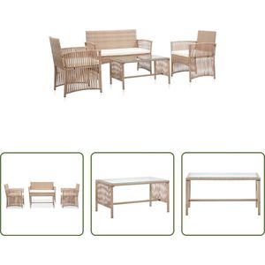 The Living Store Loungeset - 4-delig - Beige - Gepoedercoat stalen frame - PE-rattan - Inclusief kussens