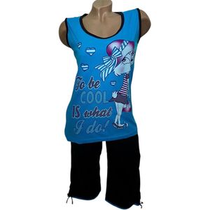 Dames pyjama set met 3 kwart broek 34-36 blauw/zwart