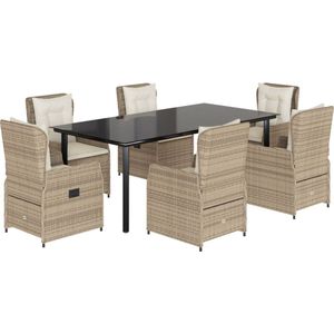 vidaXL - 7-delige - Tuinset - met - kussens - poly - rattan - beige