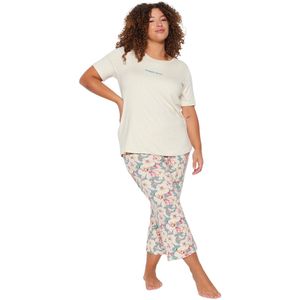 Trendyol Ecru Floral Capri Lengte Gebreide Pyjama Set Tbbss23Ai00009