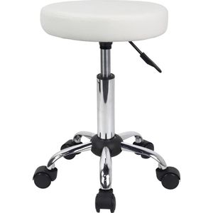 Multifunctionele rolkruk - ronde kruk met wielen voor Spa - verstelbare tekenkruk (wit)