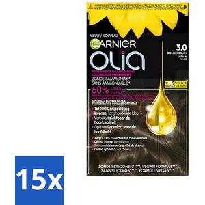 15 x Garnier - Olia 3 - Haarkleuring - Donkerbruin - Zonder Ammoniak - Intense Langhoudende Kleur - 100% Grijsdekking - Haarkleuring - Permanent Haarkleuring - Donkerbruin Haarkleur - Zonder Ammoniak - 100% Grijsdekking