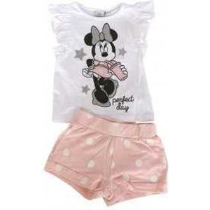 Disney Minnie Mouse 2-delige set - met zilverkleurige  glitterprint - roze/wit - maat 98 (3 jaar)