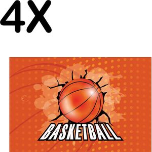 BWK Textiele Placemat - Basketball Door de Muur - Oranje - Set van 4 Placemats - 45x30 cm - Polyester Stof - Afneembaar