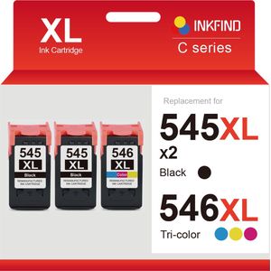 INKFIND - 545XL 546XL - Inktcartridge - 3-pack - Zwart x 2 en Kleur x 1 - Hoge Capaciteit