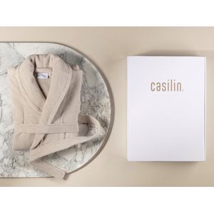Casilin - Badjas Cadeau in Luxe Geschenkdoos - Voor dames en heren - Maat XS - Fleece & Katoen - Absorberend - Wasmachinebestendig - Beige