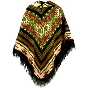 Alpaca Poncho – Zwart Groen – 60% Alpacawol - Warm, Zacht & Stijlvol