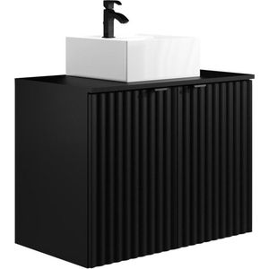 Strië zwarte zwevende badkamermeubel met opzetwastafel - Zwart - L80 cm - ZILGA L 80 cm x H 60 cm x D 44 cm