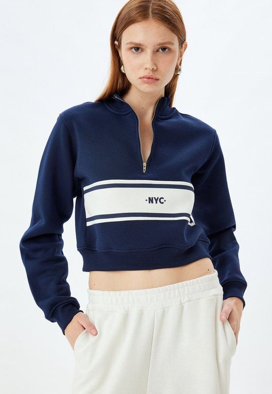 Koton - Sweatshirt - Navy/Wit - Sweatstof - Korte Pasvorm