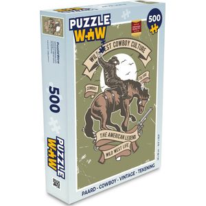 Puzzel Paard - Cowboy - Vintage - Tekening - Legpuzzel - Puzzel 500 stukjes
