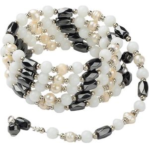 Zoetwater parel armband Pearl Magnetite Wrap - echte parels - magnetiet - wit - zwart - wikkelarmband