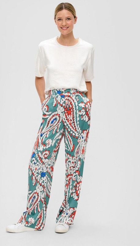 s.Oliver - Broek - Wijde Pijpen - Satijn - Hoge Tailleband - Casual Regular Fit