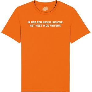 O de Frituur - Frituur Snack Outfit - Grappige Eten En Snoep Spreuken en Teksten Cadeau - Dames / Heren / Unisex Kleding - Unisex T-Shirt - Oranje - Maat 4XL