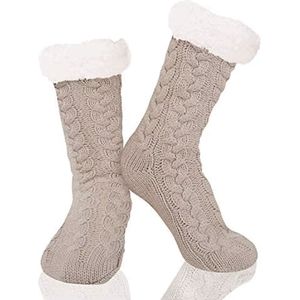 Budino® Huissokken - Verwarmde sokken - Antislip Sokken - Warme Sokken - Dikke Sokken - Anti Slip - Fluffy Sokken - Dames en Heren - Khaki Beige