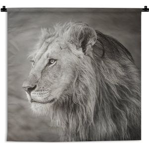 Wandkleed Leeuw in zwart wit - Wegkijkende leeuw Wandkleed katoen 120x120 cm - Wandtapijt met foto