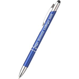 mijn domste collega ooit pen - blauw - gegraveerd - Quotes pennen - collega - pen met tekst - leuke pennen - grappige pennen - werkpennen - stagiaire cadeau - cadeau - bedankje - afscheidscadeau collega - welkomst cadeau - met soft touch
