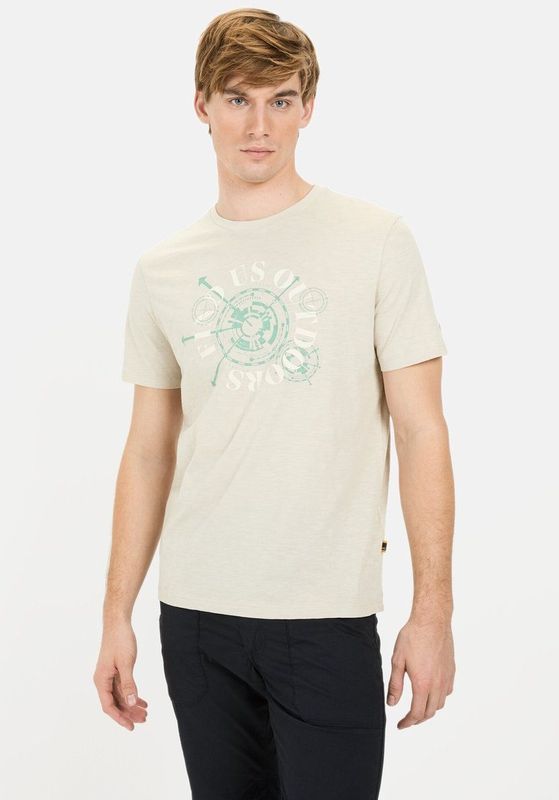 camel active T-shirt met print gemaakt van biologisch katoen - Maat menswear-M - Beige