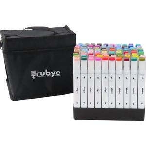 Rubye® Markeerstiften - Dual-Tip Markers - Twinmarkers - Alcohol Markers - Kleurstiften - Stiften voor Volwassenen - Etui - 80 Stuks