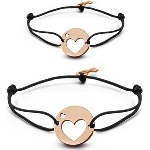 Key Moments 8KM-C00011 - Duo armband Moeder & dochter met stalen open hart en sleutel - Cadeau voor haar - one-size (s en m) - cadeau - rosékleurig