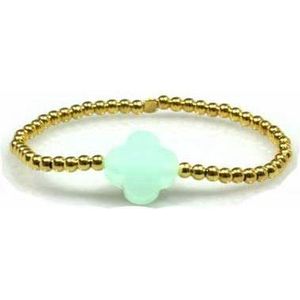 Heaven Eleven - 925 zilver Vergulde armband met mintgroene bloem