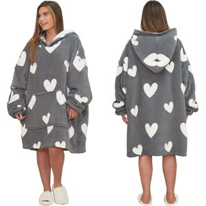 Oversized Deken Hoodie voor Dames met Harten Patroon - Zachte en Warme Fleece