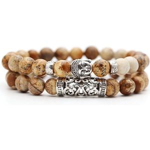 Kralen Armband met Buddha Beeld - Bruin - Natuursteen - Boeddha Sieraden - Heren Dames Armbanden - Cadeau voor Man - Mannen Cadeautjes Accesoires