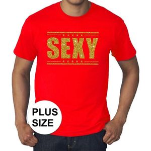 Grote maten Sexy t-shirt - rood met gouden glitter letters - plus size heren XXXL