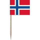 50x stuks Cocktailprikkers Noorwegen 8 cm vlaggetje landen decoratie - Houten spiesjes met papieren vlaggetjes