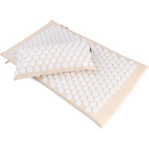 MindBaas - Spijkermat - Spijkerkussen Deluxe Set - Crème - 74 x 44 cm - Acupressuur Mat - Shakti Mat - Massage Mat