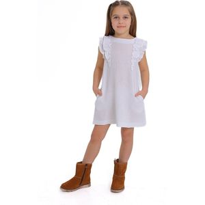 RobyKris Meisjes Jurk - Katoenen mousseline - Wit - Maat 98-104