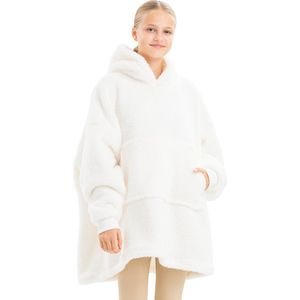 HOMELEVEL oversized fleece hoodie kinderen - Grote, zachte fleecetrui om in te relaxen - Voor jongens en meisjes - Beige - XL
