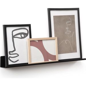 Een slanke wandplank voor foto's, afbeeldingen en boeken. Modern en minimalistisch ontwerp. Gemaakt van metaal. 55x6cm. Zwarte kleur