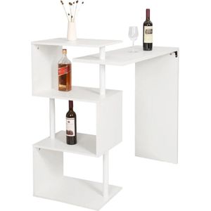 MS® - Draaibaar barmeubel - Open kast - Opbergkast met open vakken - Bistro bar meubel - Keukenmeubel - Wit - L 135 x B 34 x H 112 cm