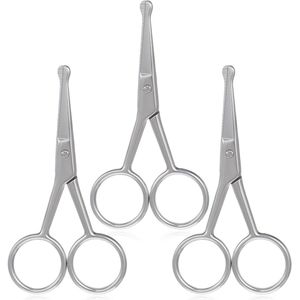 Neushaarschaar met afgeronde punt - Set van 3 stuks - Roestvrijstalen trimmer voor wenkbrauwen, neus en baardverzorging - Zilverkleurig