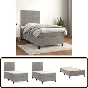 vidaXL Boxspring Lichtgrijs 100x200 cm met Matras Boxspringbed - Fluweel Bed - Tweepersoons Bed - Boxspring Set - Hoofdbord