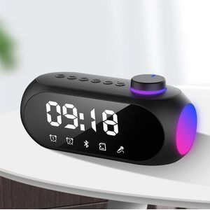 Bluetooth kleine luidspreker nachtlamp luidspreker zware subwoofer draagbare miniklok thuiswekker desktop luidspreker - zwart