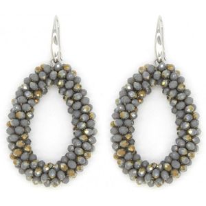 Jomide Oorhangers Glass Beads - Grijs/Goudkleurig