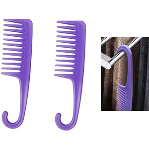 Professionele Haarkam - Innovatief Design - Extreem Licht - Met extra brede Tanden - Met Ophangoog - Antistatatisch - Kam - Comb - Kapperskam - Barber Kam - Stylingcomb - Hairdresser Comb - Kammen - Grove Kam - Paars - 2 stuks