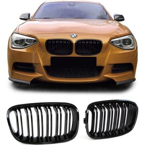 Bmw 1 Serie F20 F21 118i 120i 123i130i 135i 140i Grille Grill Nieren Dubbele Spijl M Performance Look Piano Lak Zwart Glanzend