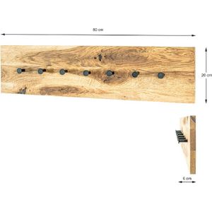 HakuShop Wandkapstok | Bruin Massief hout | Massief eiken | Poedercoated staal | 80x6x20