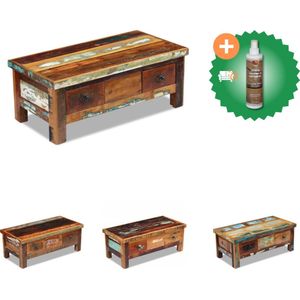 vidaXL Salontafel met lades 90x45x35 cm massief gerecycled hout - Tafel - Inclusief Houtreiniger en verfrisser