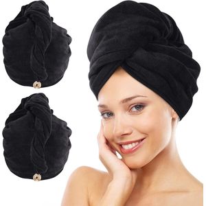 Tulband handdoek met knoop XL microvezel haartulband voor het haar sneldrogende haarhanddoek super absorberend en zacht voor lang en dicht haar 30cmx70cm 2 stuks zwart